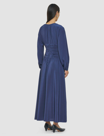 JOSEPH Fashion Women Leila Crepe de Chine Knot Silk Dress Harbour