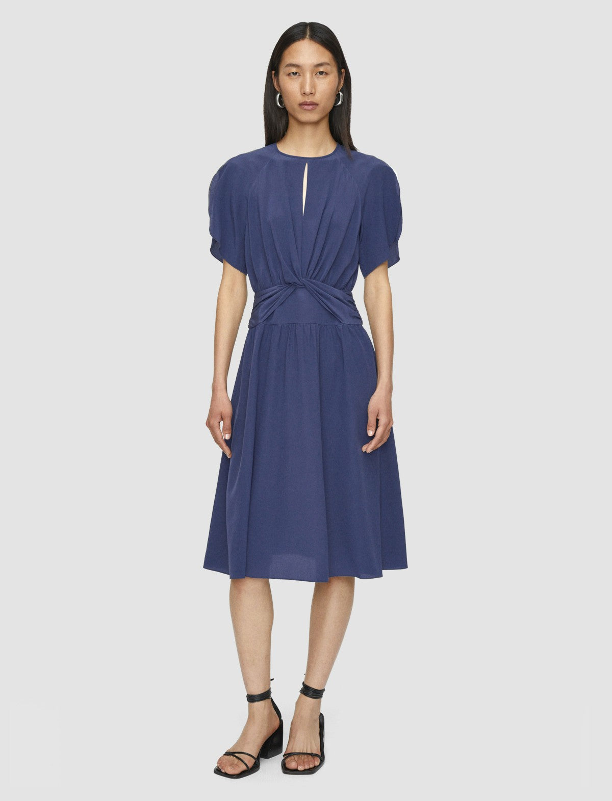 JOSEPH Fashion Women Lowri Crepe de Chine Knot Silk Dress Harbour