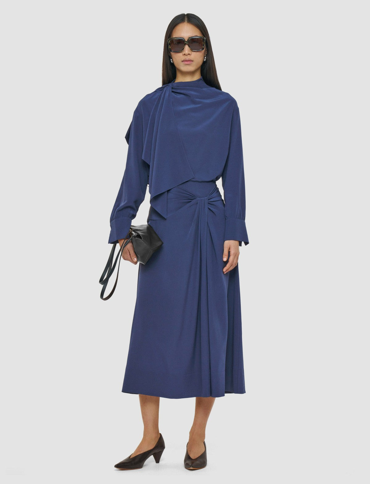 JOSEPH Fashion Women Fran Crepe de Chine Knot Silk Skirt Harbour