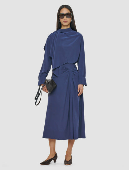 JOSEPH Fashion Women Fran Crepe de Chine Knot Silk Skirt Harbour