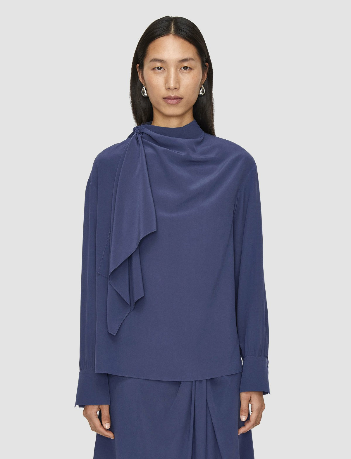 JOSEPH Fashion Women Juliana Crepe de Chine Knot Blouse Harbour