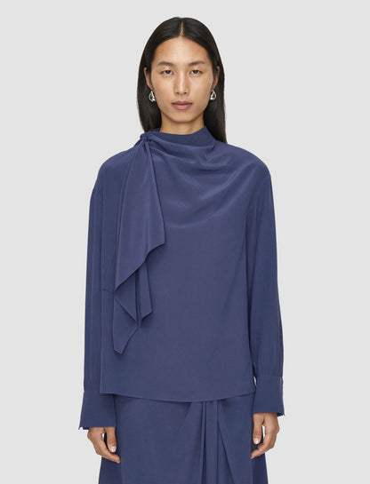 JOSEPH Fashion Women Juliana Crepe de Chine Knot Blouse Harbour