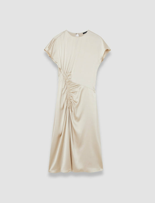 JOSEPH Fashion Women Geegee Ruched Silk Satin Dress Quail
