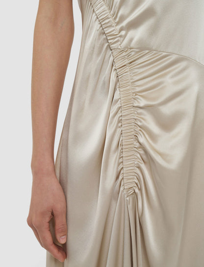 JOSEPH Fashion Women Geegee Ruched Silk Satin Dress Quail