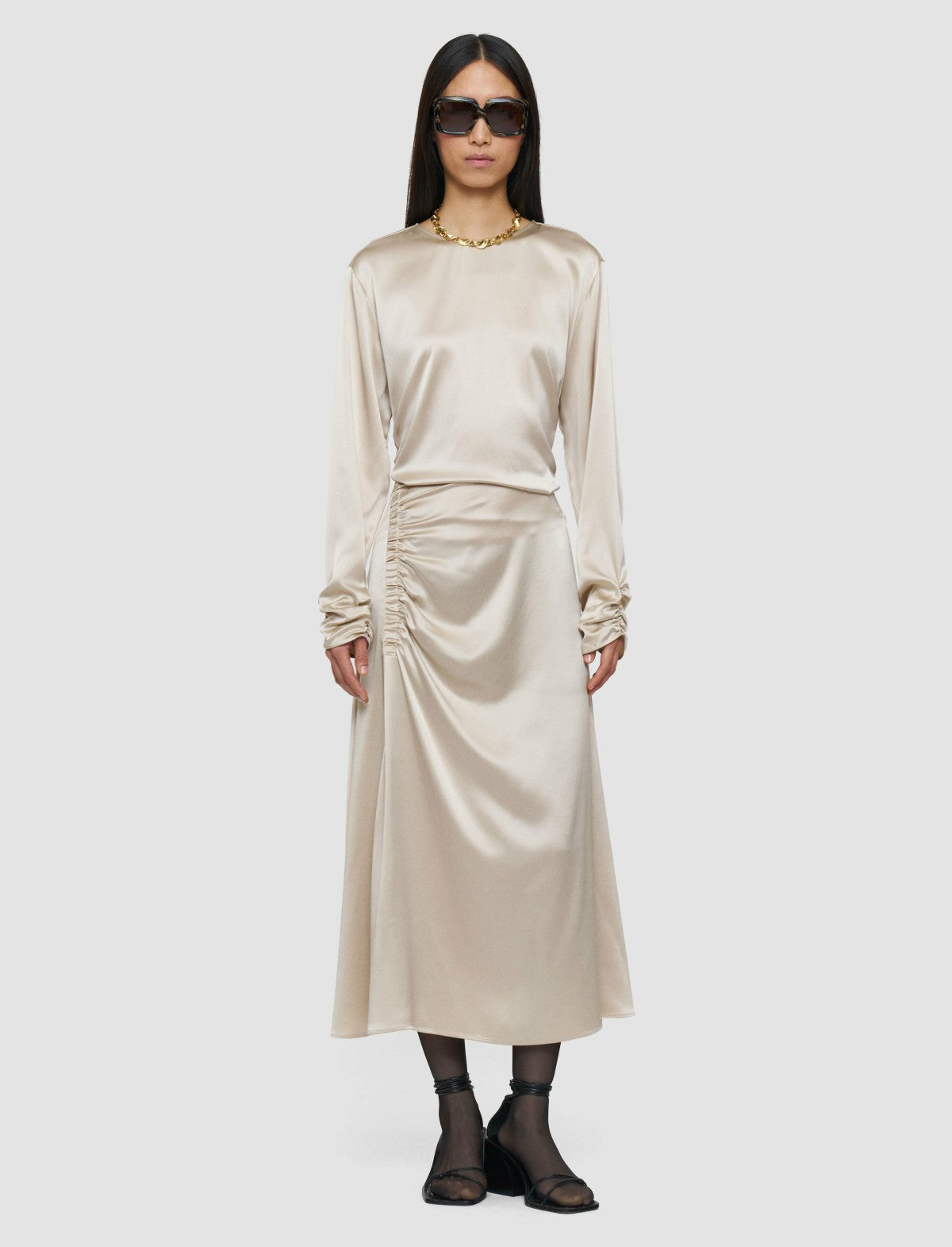JOSEPH Fashion Women Andrea Ruched Silk Satin Skirt Quail