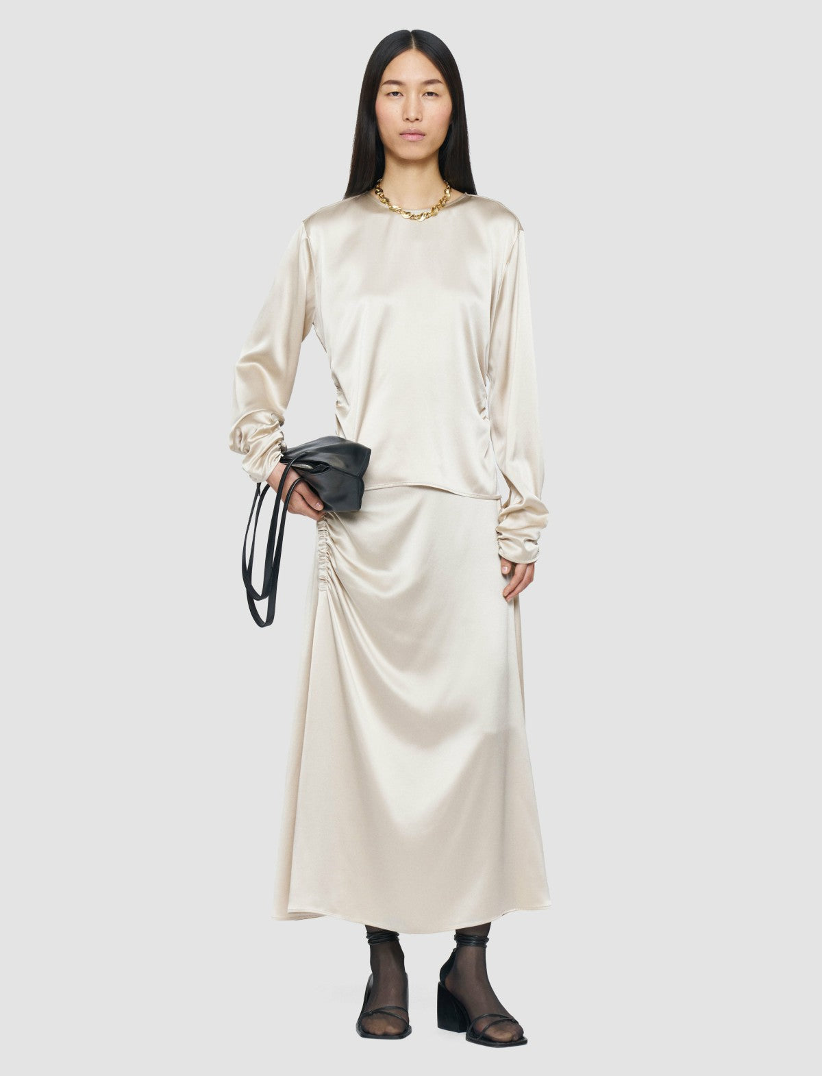 JOSEPH Fashion Women Anna Ruched Silk Satin Blouse Quail