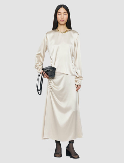 JOSEPH Fashion Women Anna Ruched Silk Satin Blouse Quail