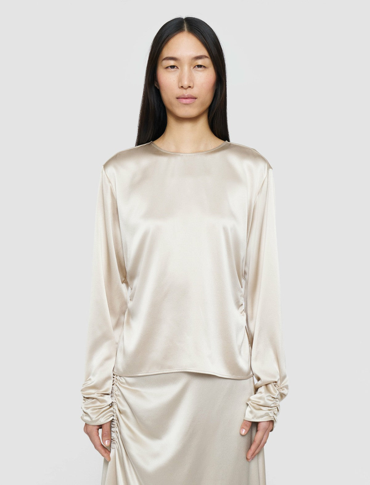 JOSEPH Fashion Women Anna Ruched Silk Satin Blouse Quail