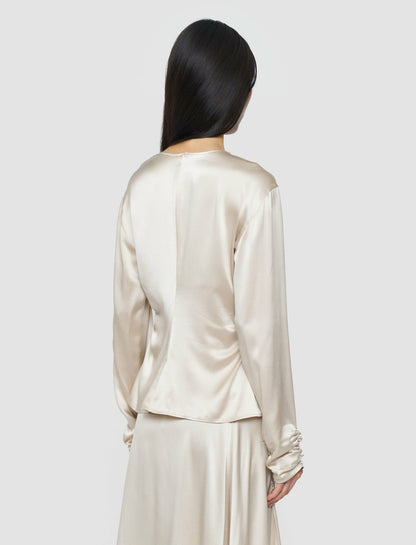JOSEPH Fashion Women Anna Ruched Silk Satin Blouse Quail