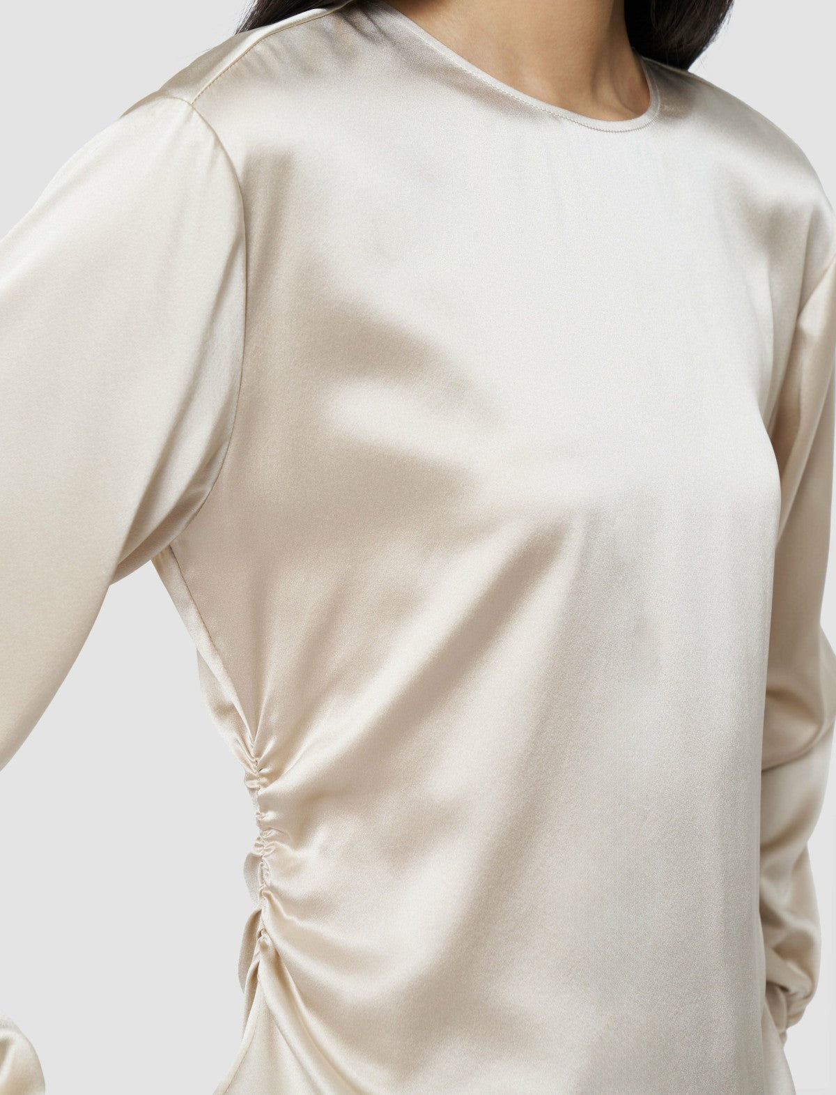 JOSEPH Fashion Women Anna Ruched Silk Satin Blouse Quail