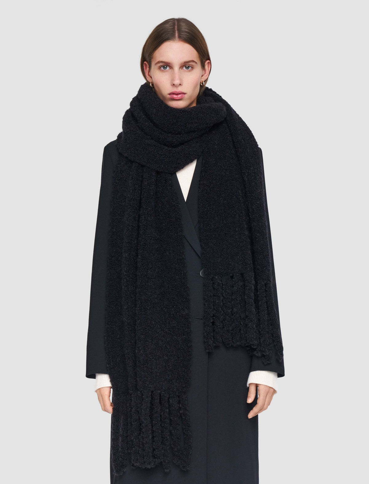 JOSEPH Fashion Women Bouclé Knit Scarf Black