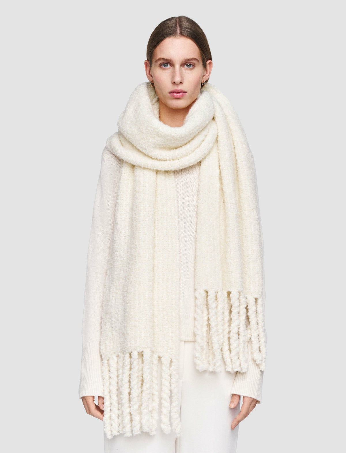 JOSEPH Fashion Women Bouclé Knit Scarf Ivory