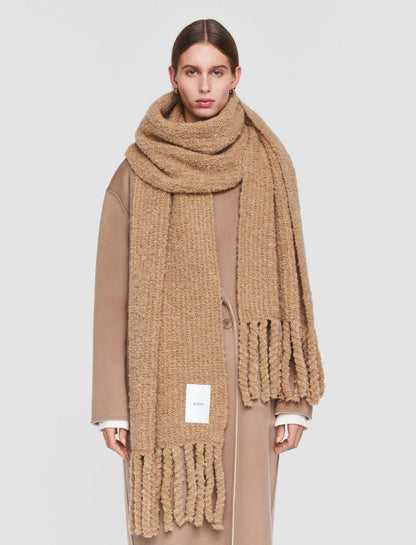 JOSEPH Fashion Women Bouclé Knit Scarf Camel