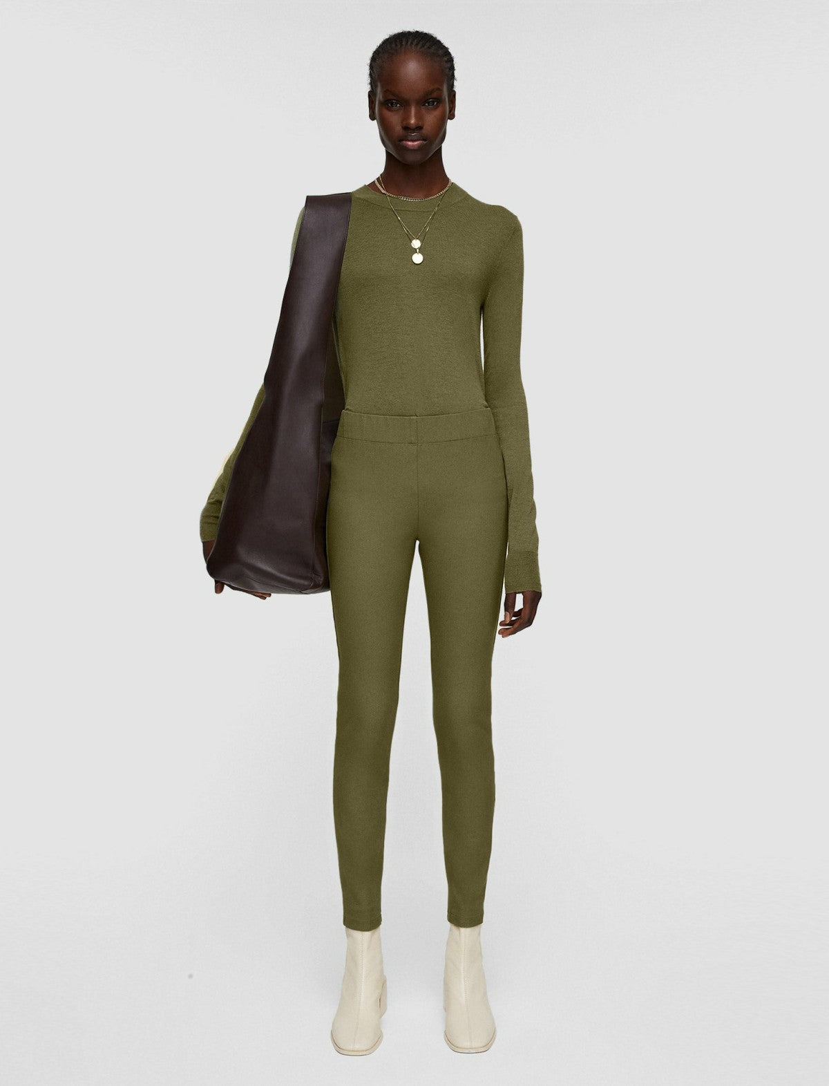 JOSEPH Fashion Women Gabardine Stretch Leggings Dark Olive