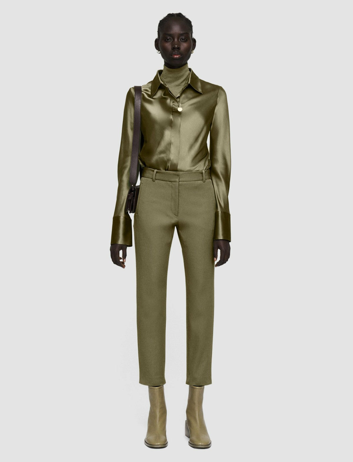 JOSEPH Fashion Women New Eliston Gabardine Stretch Trousers Dark Olive