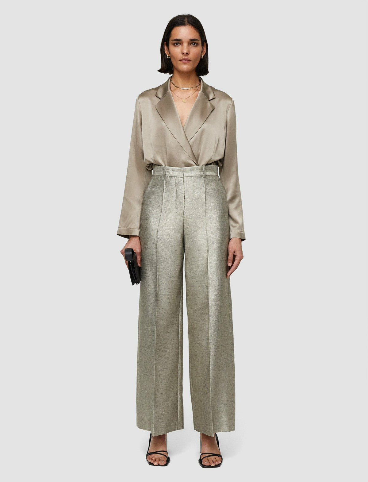 JOSEPH Fashion Women Textured Metallic Alana Trousers Metallic Spark