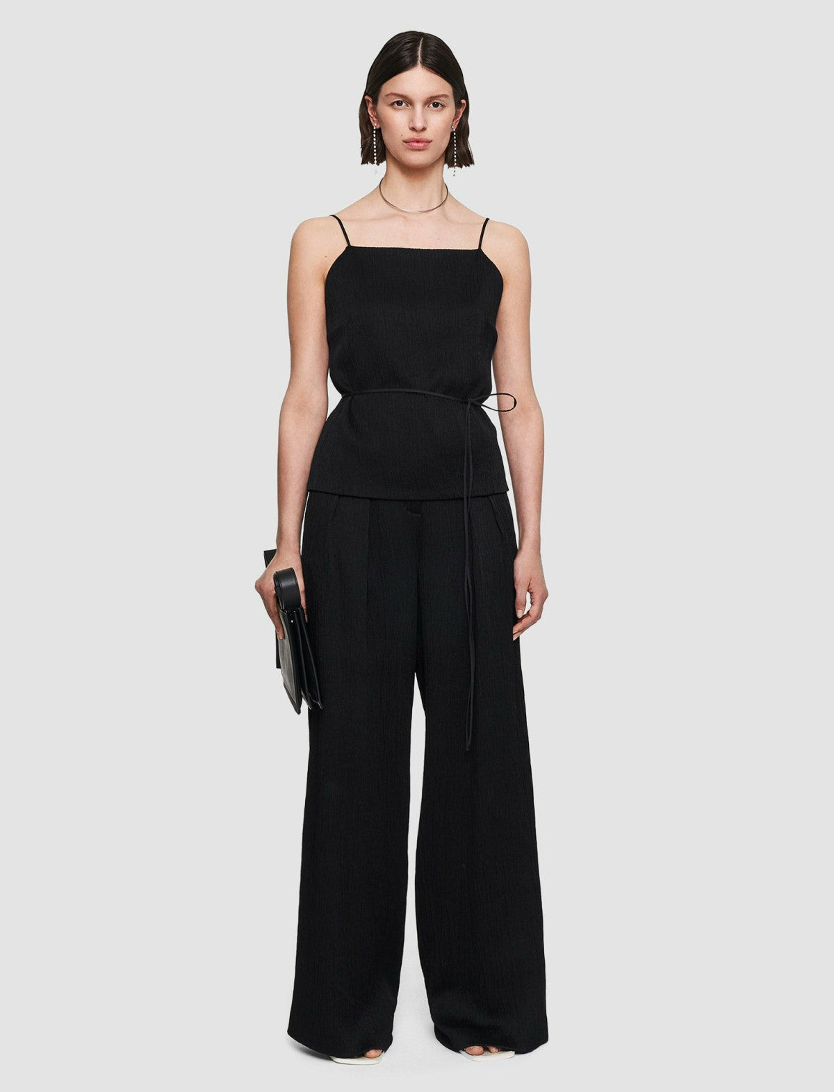 JOSEPH Fashion Women Textured Viscose Baste Backless Top Black