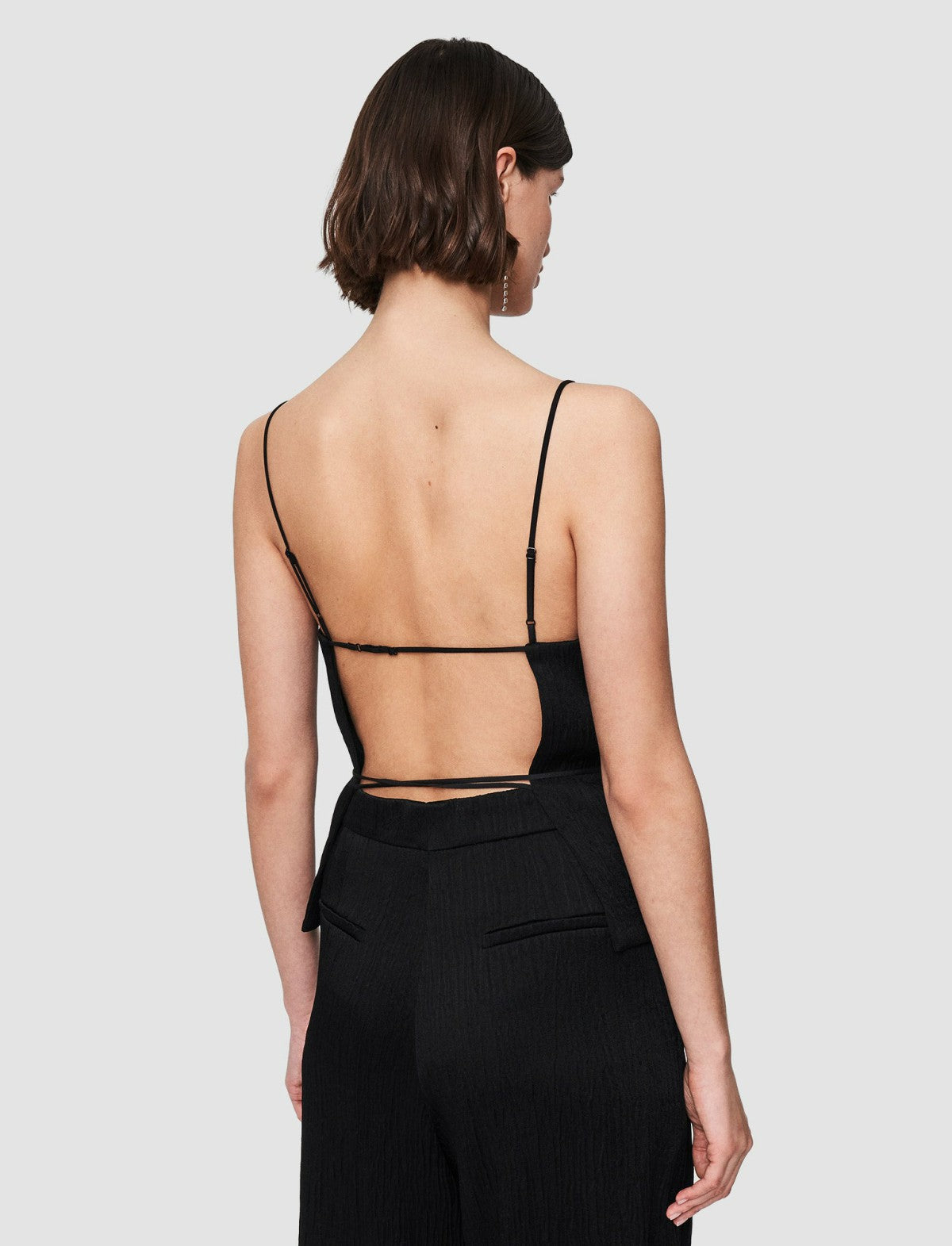 JOSEPH Fashion Women Textured Viscose Baste Backless Top Black
