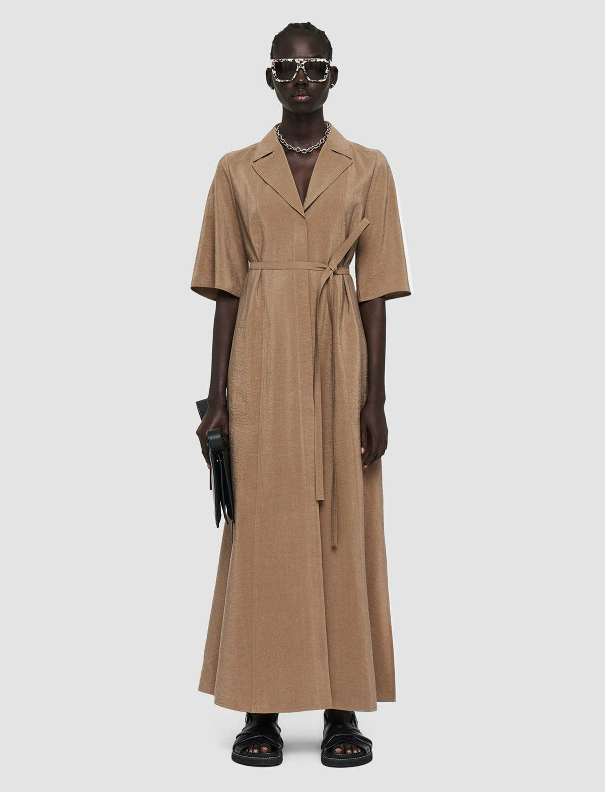 JOSEPH Fashion Women Textured Twill Dareau Dress Frozen Mocha