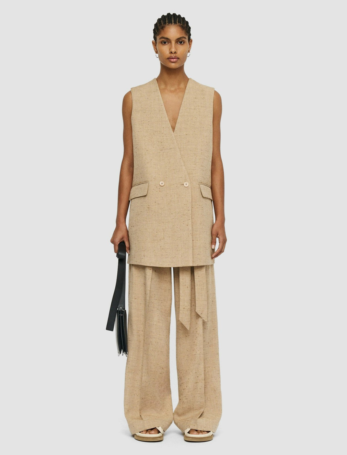 JOSEPH Fashion Women Speckled Silk Linen Arago Waistcoat Sesame