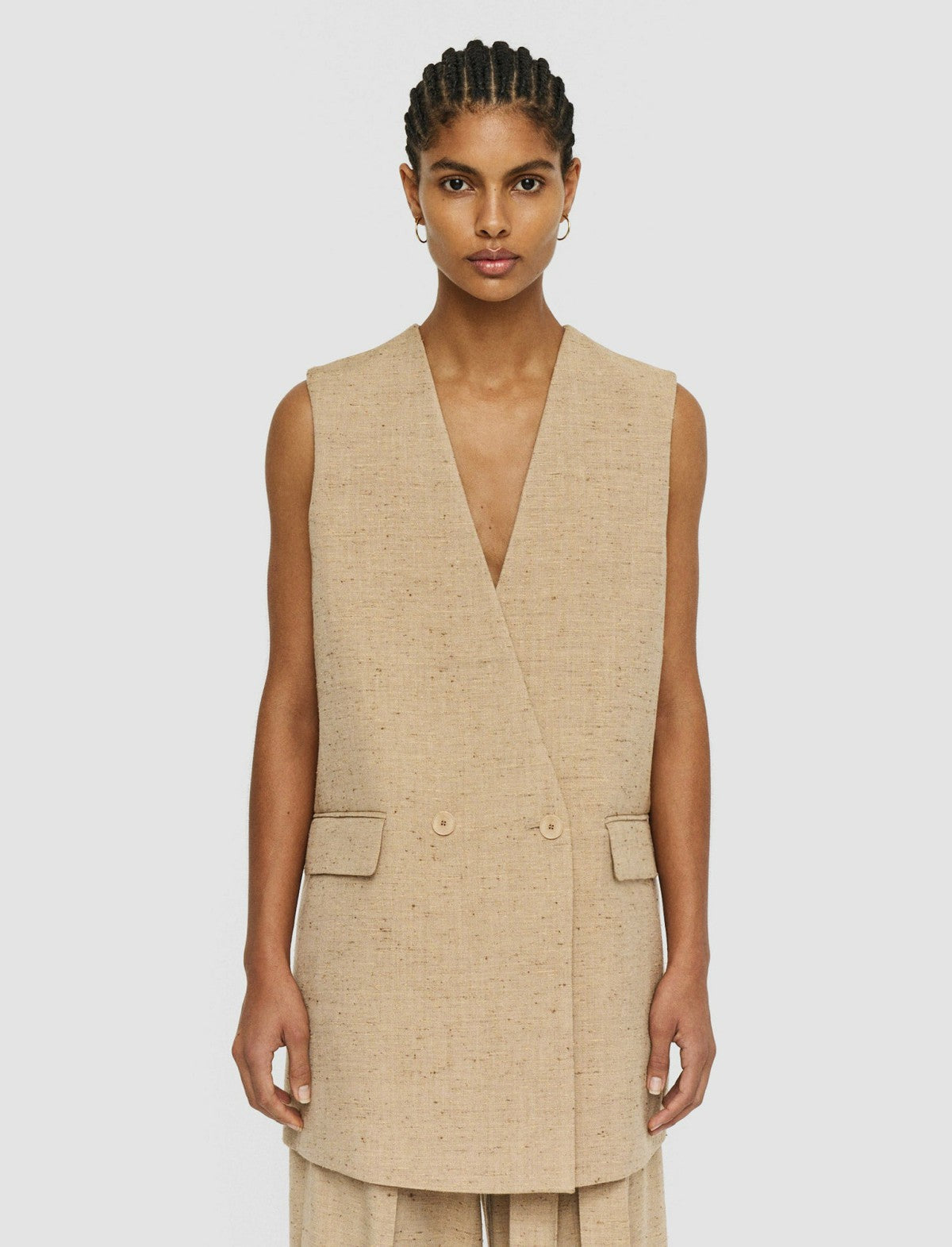 JOSEPH Fashion Women Speckled Silk Linen Arago Waistcoat Sesame