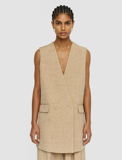 JOSEPH Fashion Women Speckled Silk Linen Arago Waistcoat Sesame