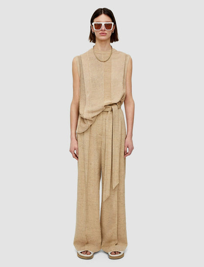 JOSEPH Fashion Women Speckled Silk Linen Atlas Trousers Sesame