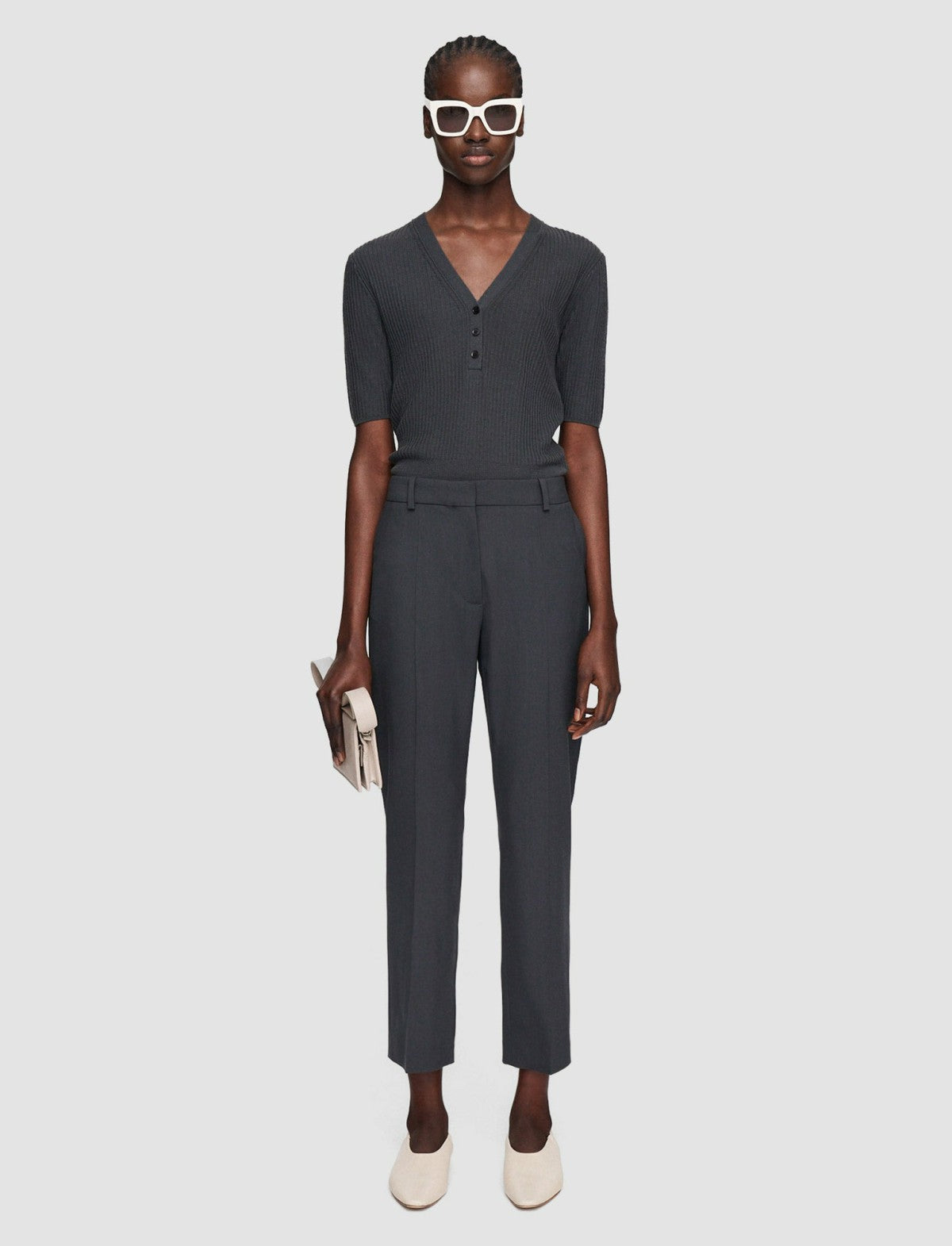 JOSEPH Fashion Women Tailoring Wool Stretch Coleman Trousers Slate
