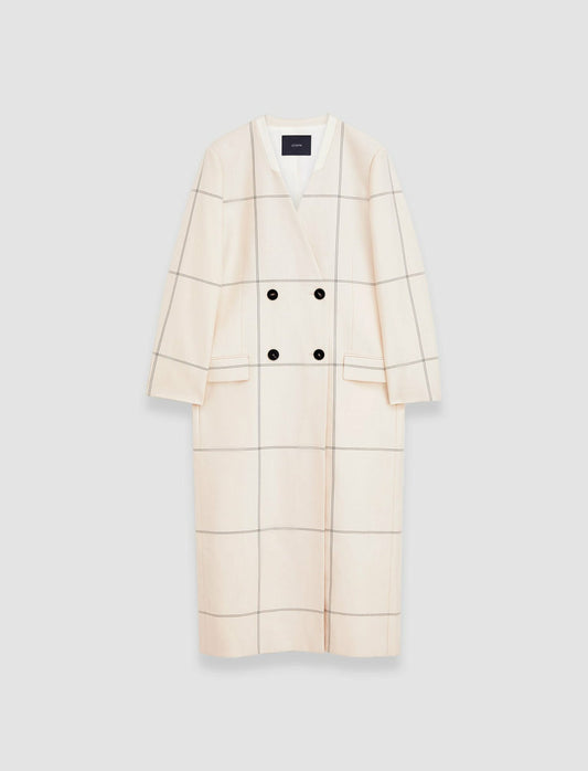 JOSEPH Fashion Women Wool Tartan Lalo Coat Oat Combo