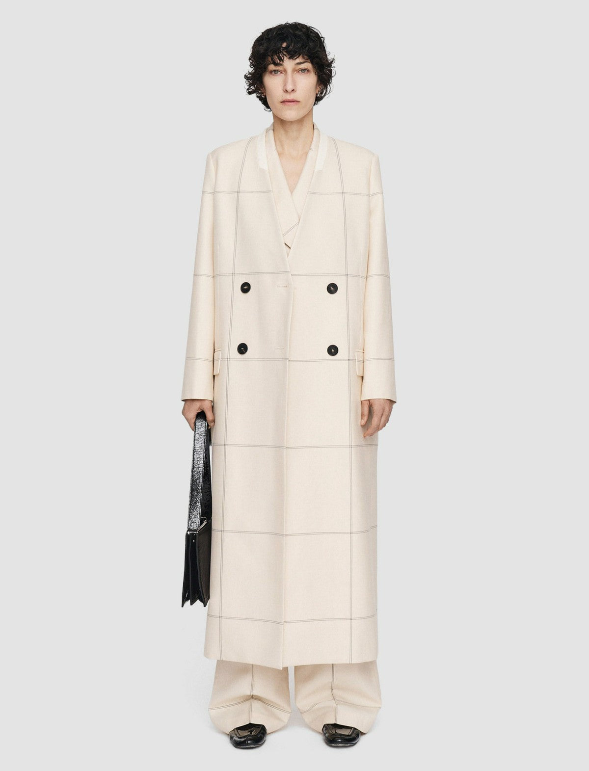 JOSEPH Fashion Women Wool Tartan Lalo Coat Oat Combo
