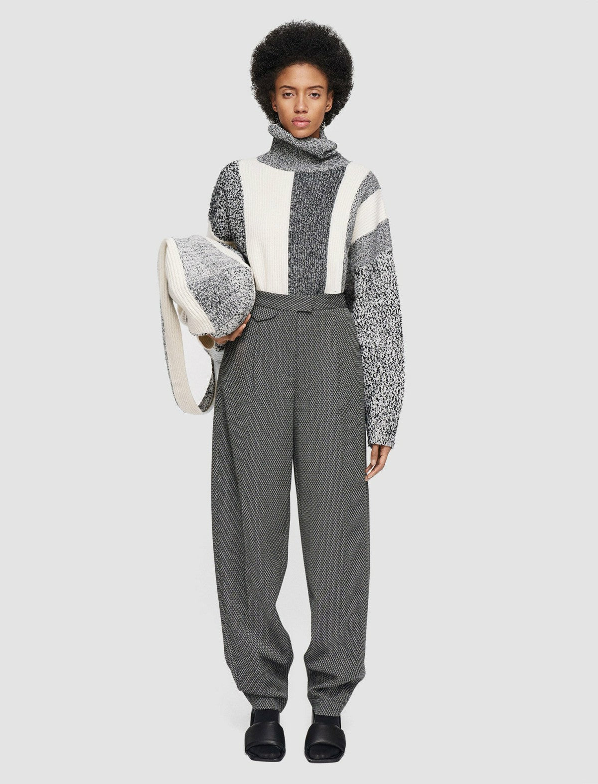 JOSEPH Fashion Women Cravate Wool Flocon Trousers Ivory/Black