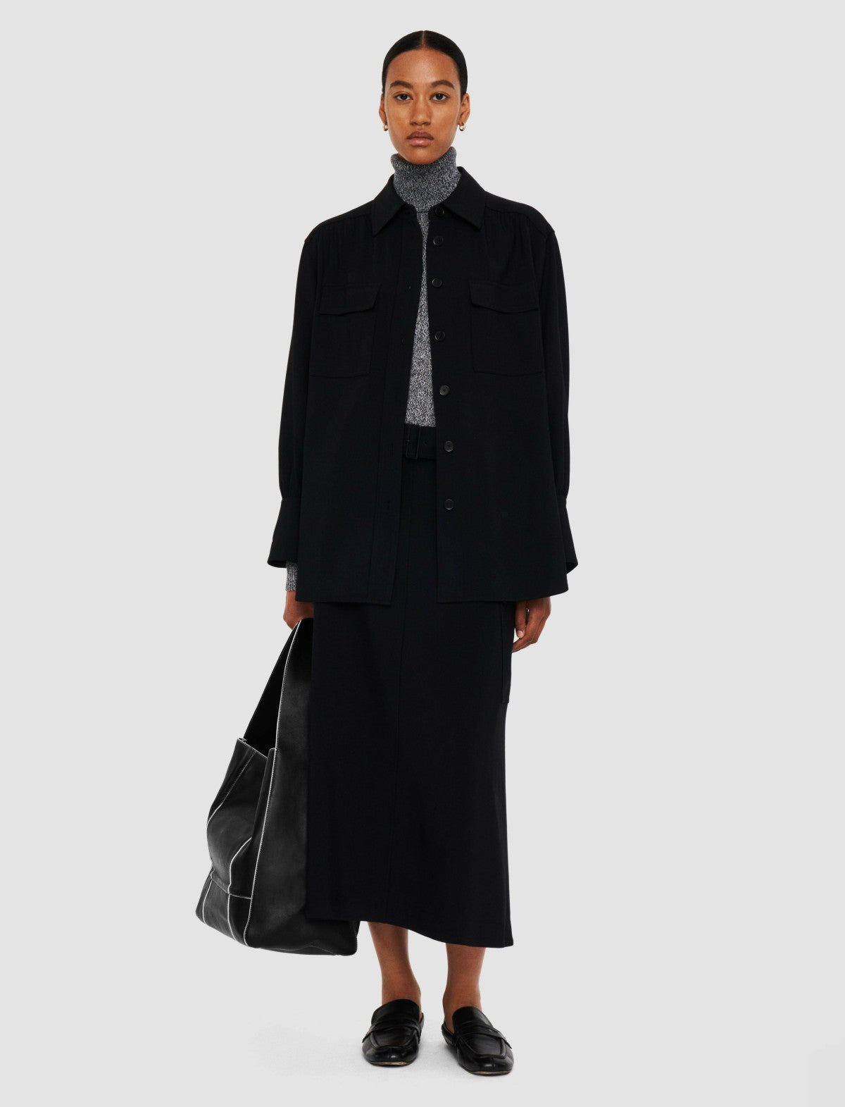 JOSEPH Fashion Women Perle Fluid Twill Wool Shirt Black
