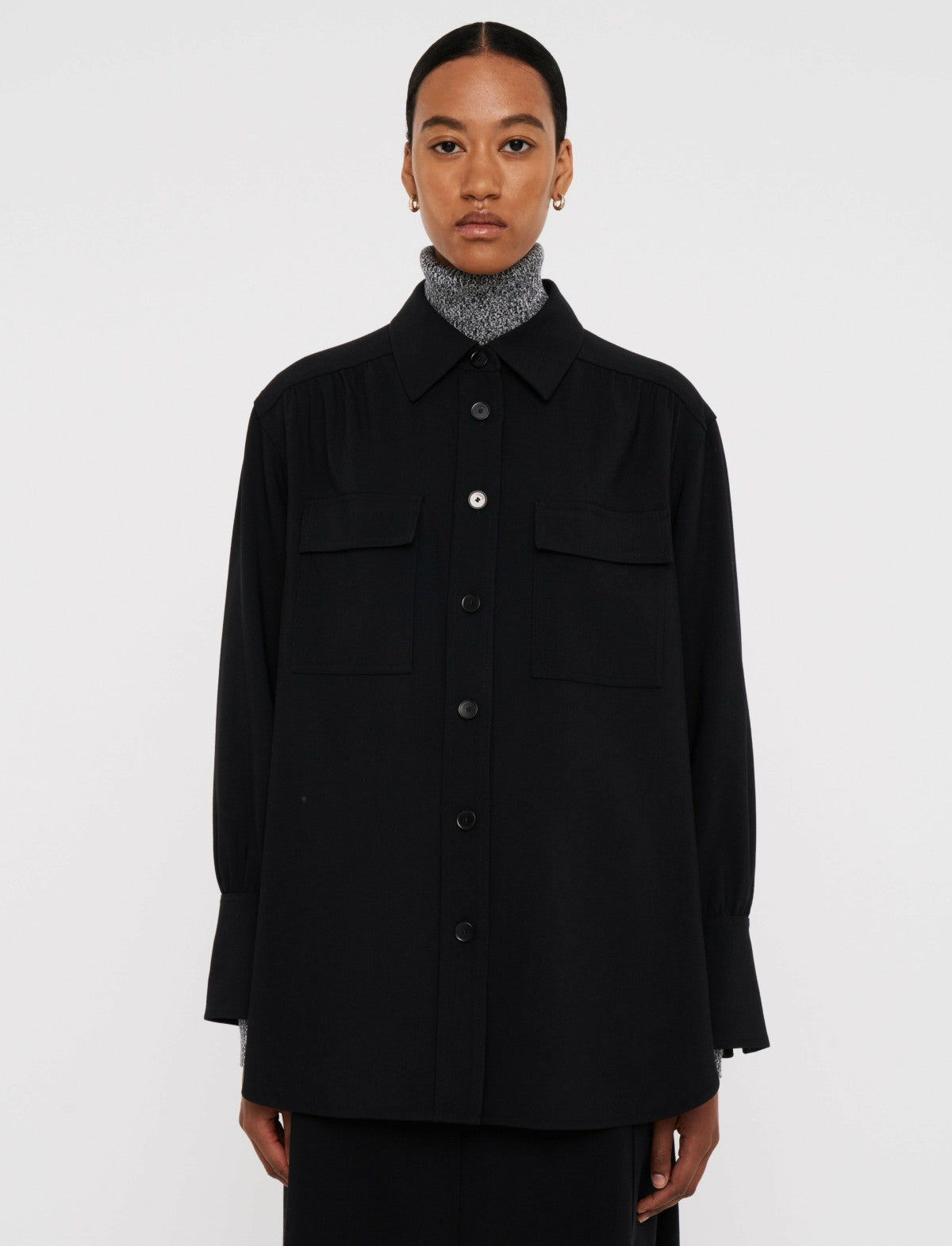 JOSEPH Fashion Women Perle Fluid Twill Wool Shirt Black