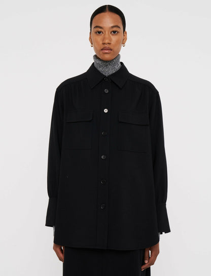 JOSEPH Fashion Women Perle Fluid Twill Wool Shirt Black