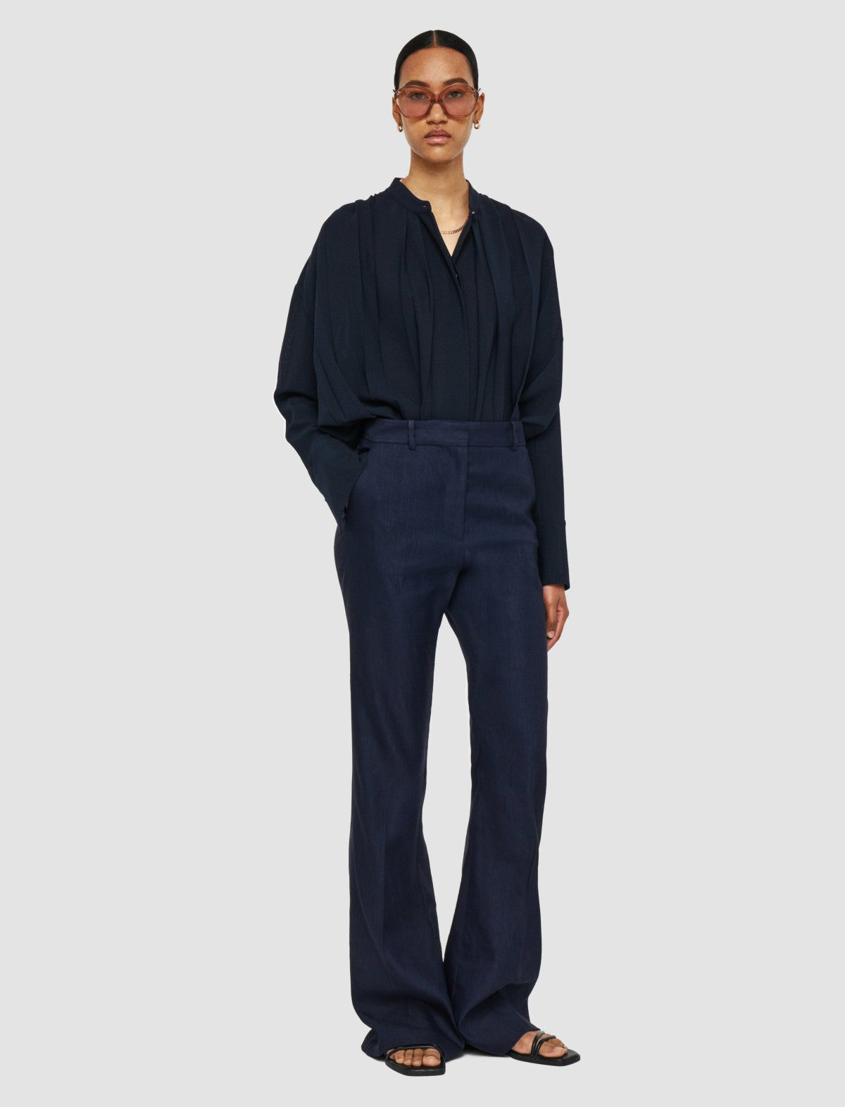 JOSEPH Fashion Women Tafira Linen Stretch Trousers Navy