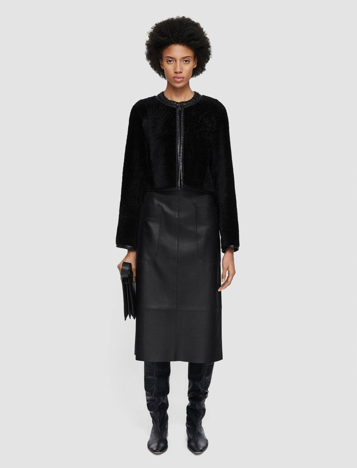 JOSEPH Fashion Women Maurice Embossed Shearling Jacket Black
