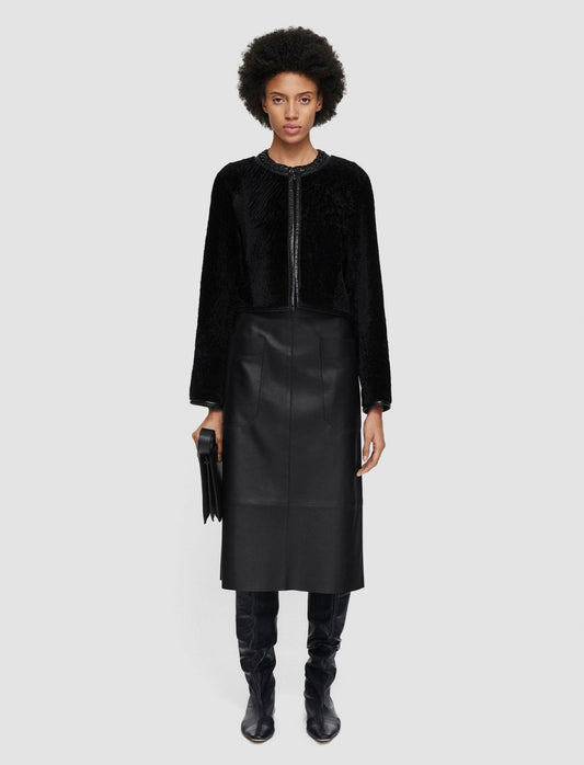 JOSEPH Fashion Women Maurice Embossed Shearling Jacket Black