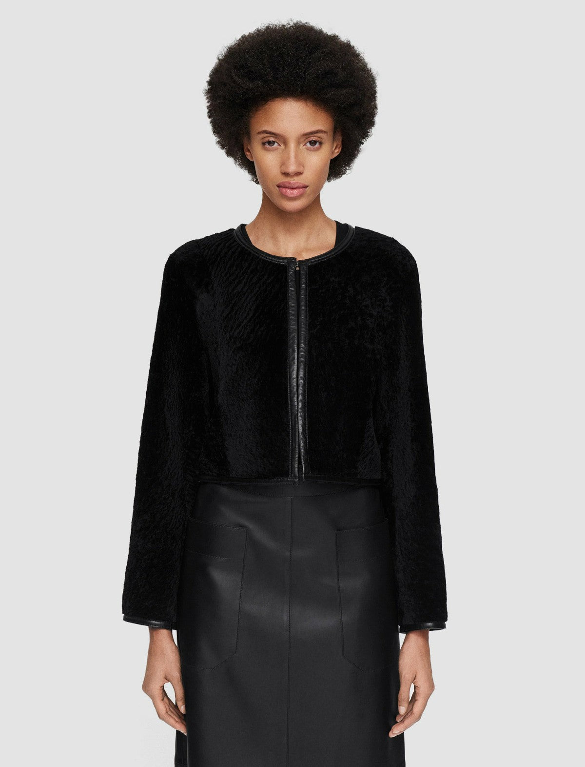 JOSEPH Fashion Women Maurice Embossed Shearling Jacket Black