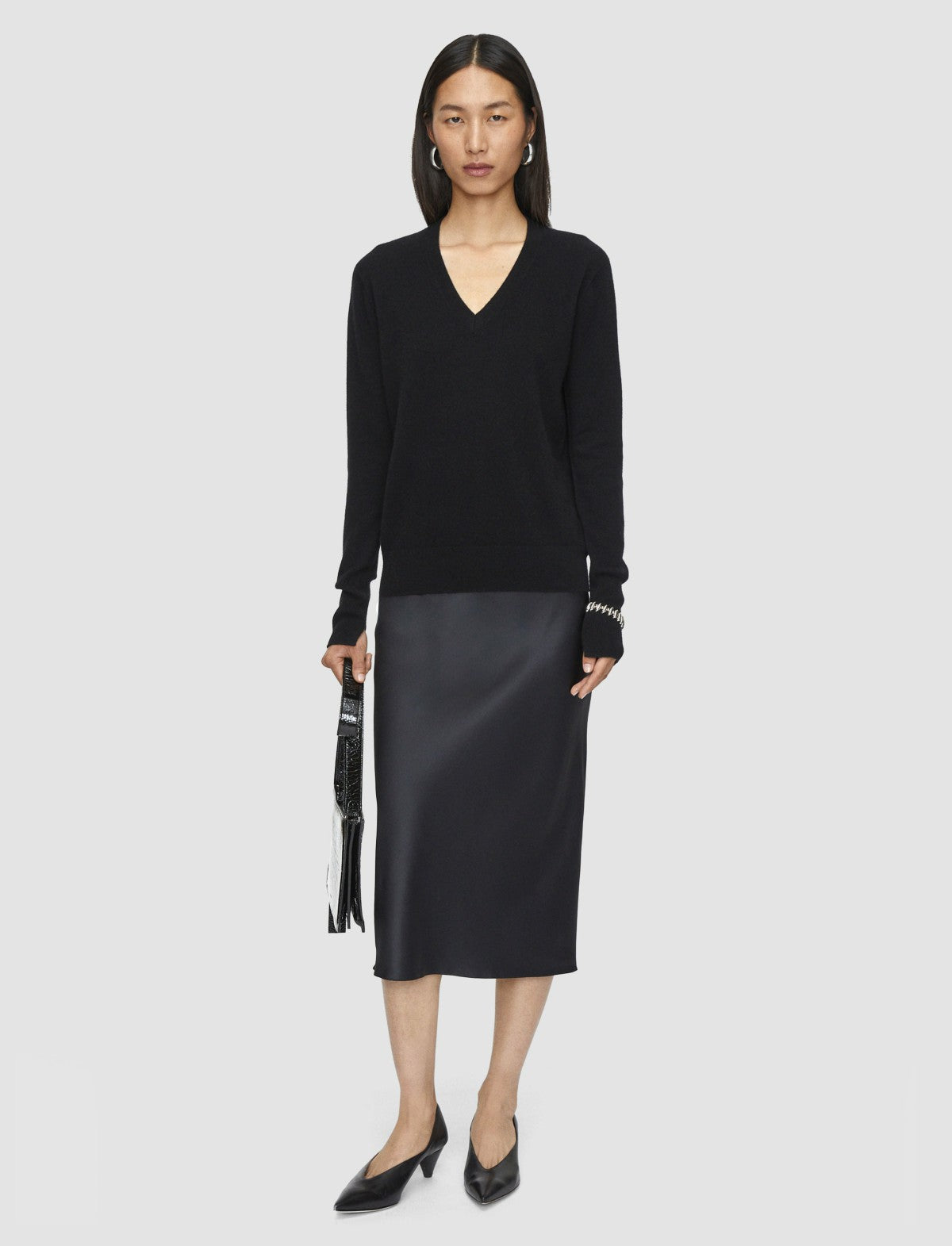 JOSEPH Fashion Women Light Pure Cashmere V Neck Jumper Black