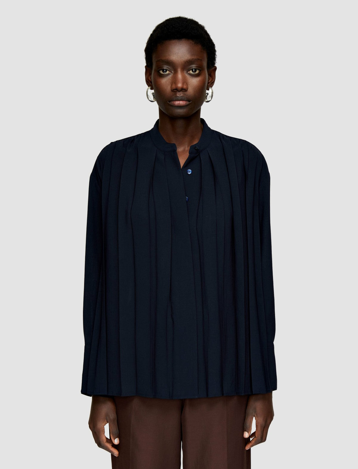JOSEPH Fashion Women Malte Airy Plissé Blouse Navy