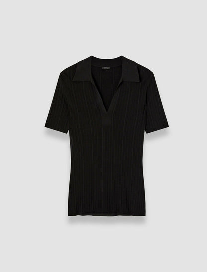 JOSEPH Fashion Women Viscose Rib Knit Polo Top Black