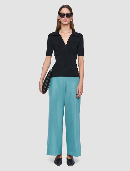 JOSEPH Fashion Women Viscose Rib Knit Polo Top Black