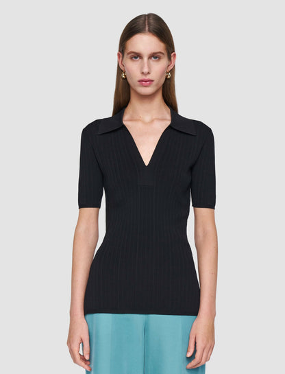 JOSEPH Fashion Women Viscose Rib Knit Polo Top Black