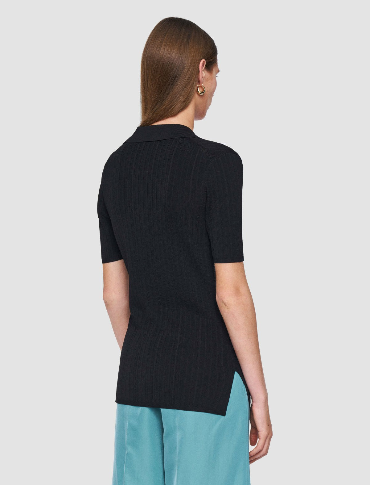 JOSEPH Fashion Women Viscose Rib Knit Polo Top Black
