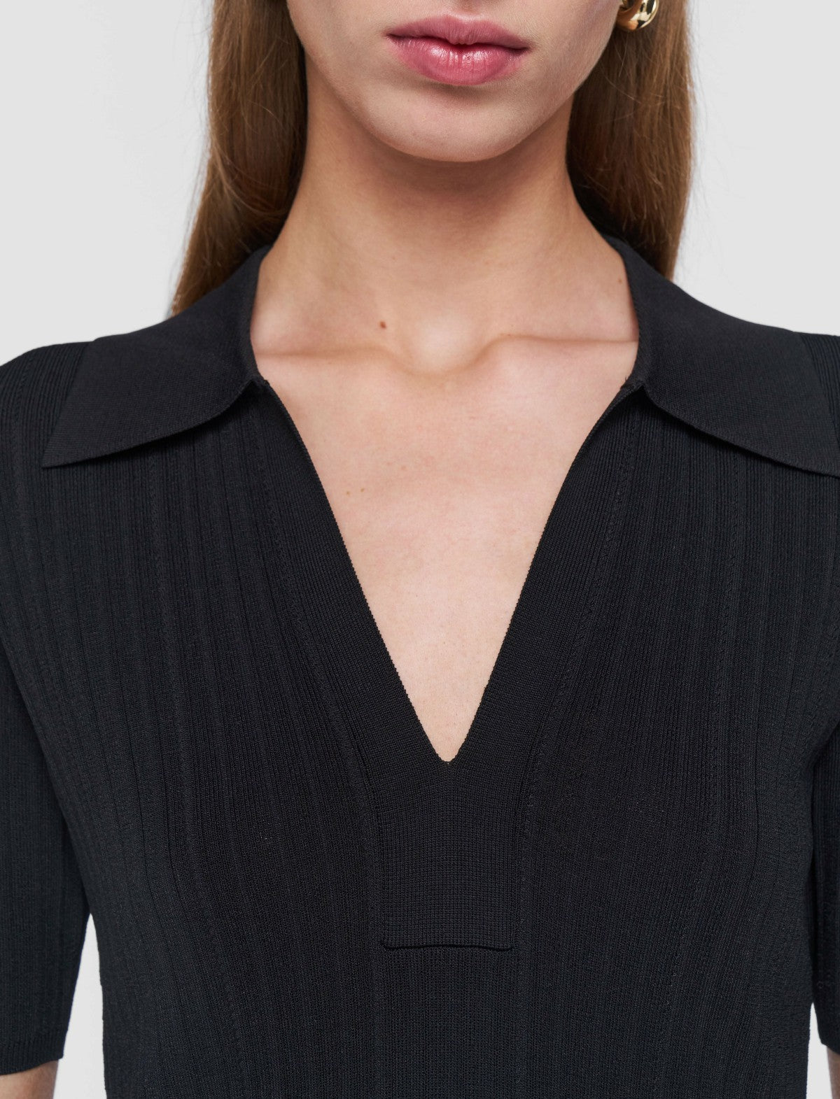 JOSEPH Fashion Women Viscose Rib Knit Polo Top Black