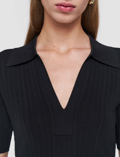JOSEPH Fashion Women Viscose Rib Knit Polo Top Black