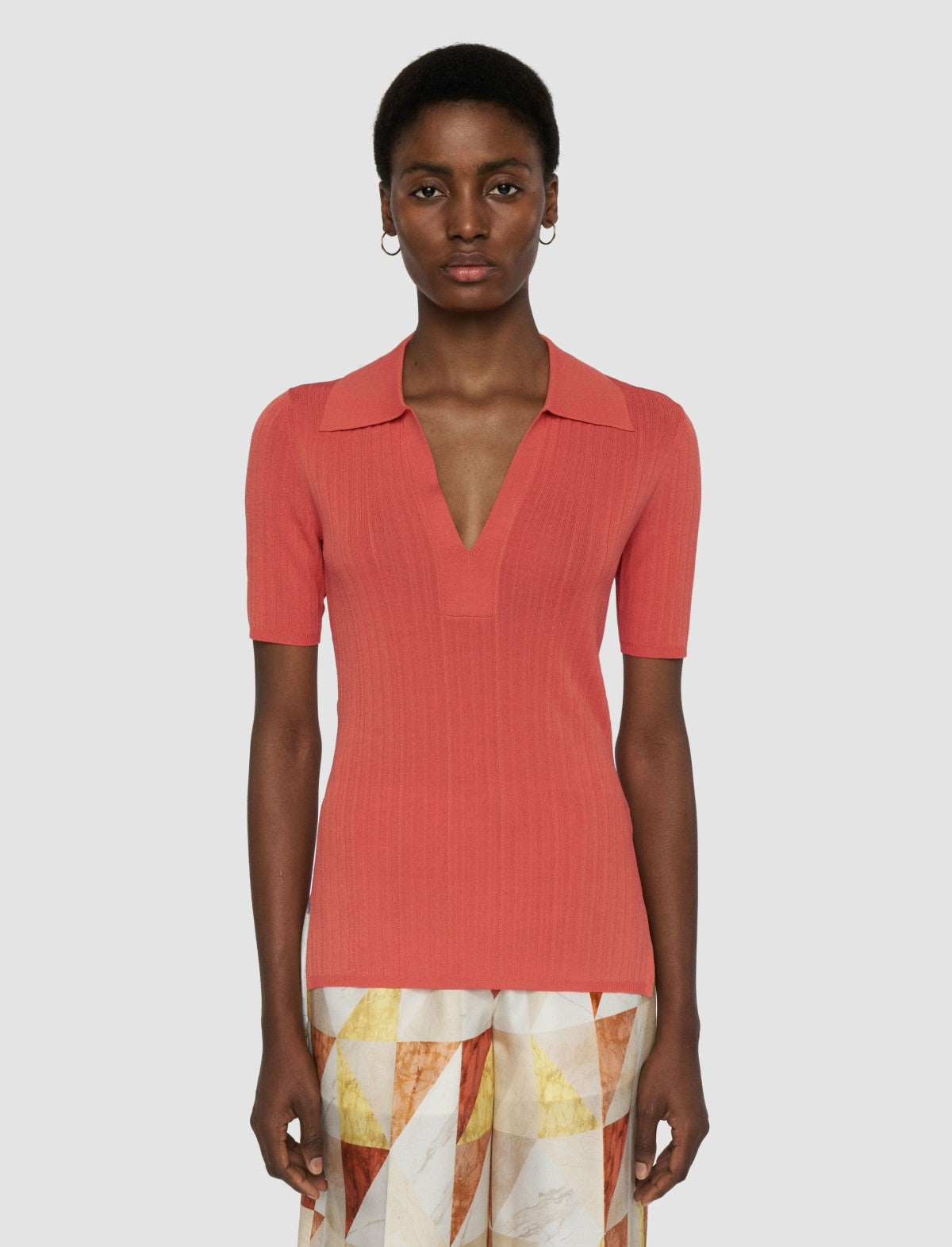 JOSEPH Fashion Women Viscose Rib Knit Polo Top Sundown