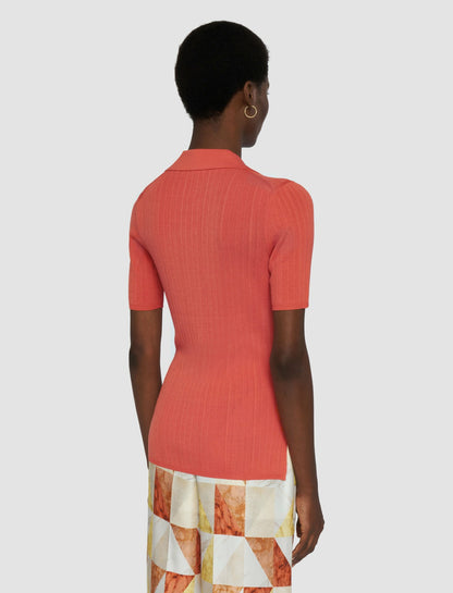 JOSEPH Fashion Women Viscose Rib Knit Polo Top Sundown