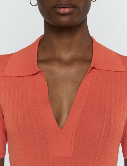 JOSEPH Fashion Women Viscose Rib Knit Polo Top Sundown