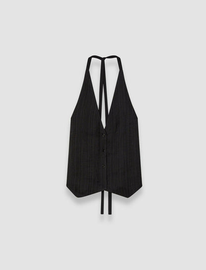 JOSEPH Fashion Women Suez Pleat Jacquard Tie Waistcoat Black